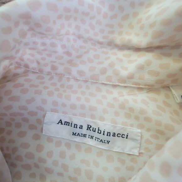 Amina Rubinacci 42/L Silk Button Up Printed Top Shirt Pastel Pink Made in Italy - Picture 9 of 11